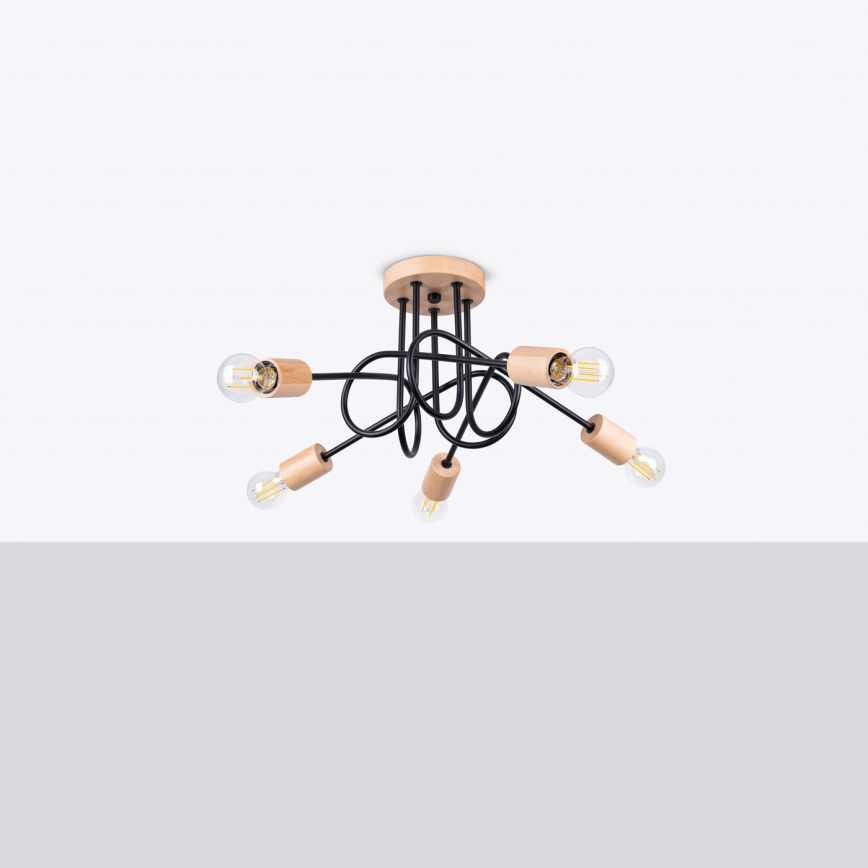 Pinnale kinnitatav lühter EMBER 5xE27/15W/230V must/beež/pöök