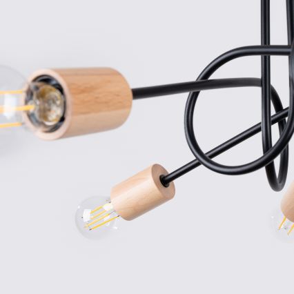Pinnale kinnitatav lühter EMBER 5xE27/15W/230V must/beež/pöök