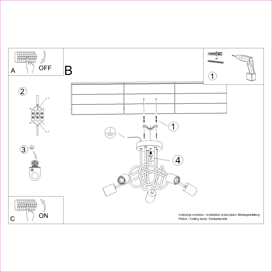 Pinnale kinnitatav lühter EMBER 5xE27/15W/230V must/beež/pöök