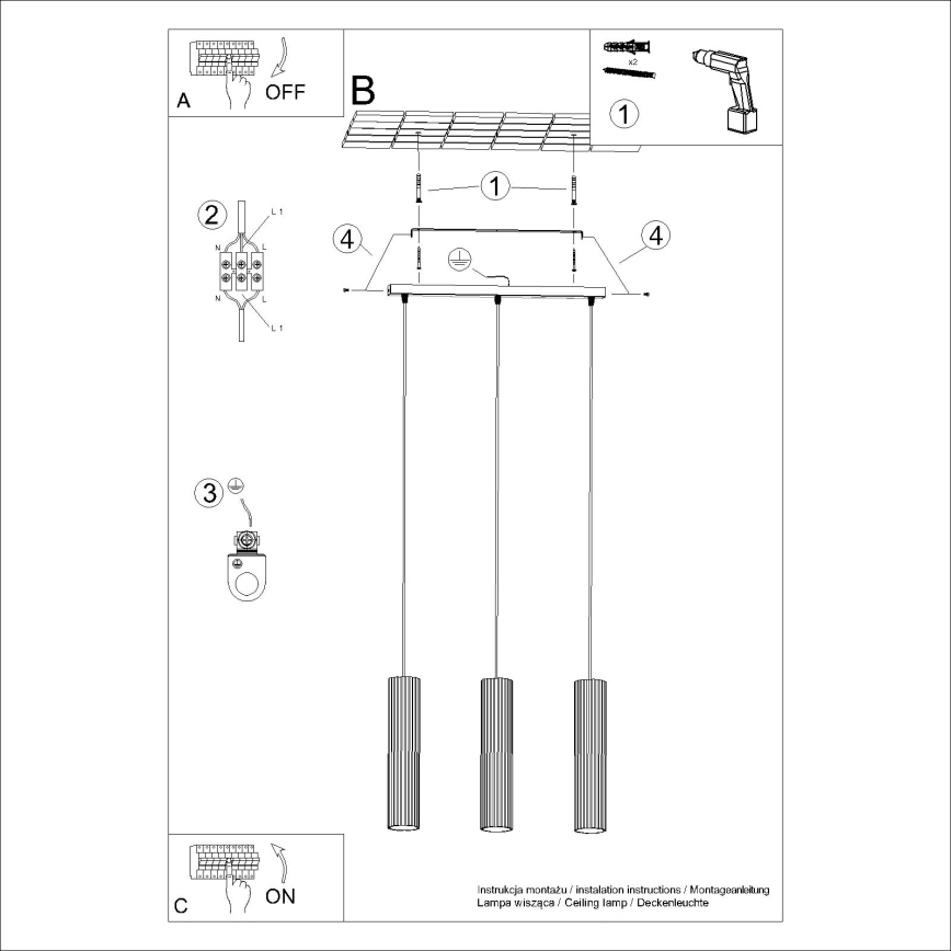Lühter KARBON 3xGU10/10W/230V must