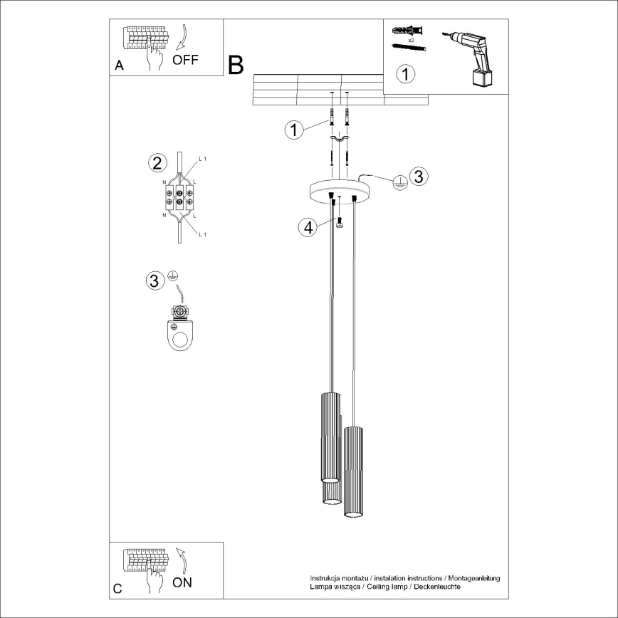 Lühter KARBON 3xGU10/10W/230V must