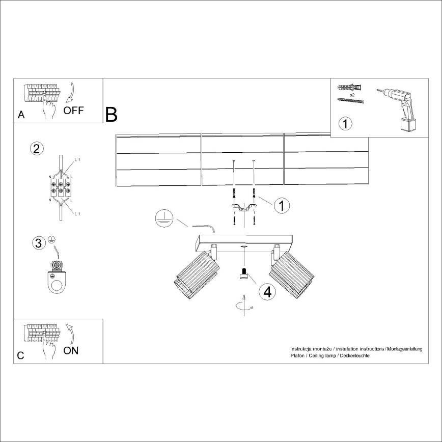 Kohtvalgusti KARBON 4xGU10/10W/230V must