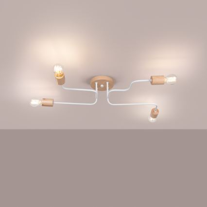 Pinnale kinnitatav lühter TIMBO 4xE27/15W/230V valge/beež/pöök