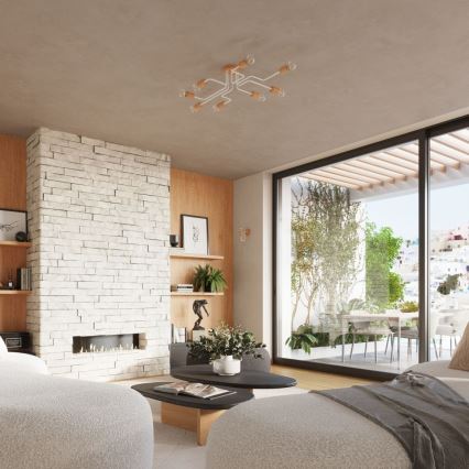 Pinnale kinnitatav lühter TIMBO 8xE27/15W/230V valge/beež/pöök