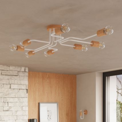 Pinnale kinnitatav lühter TIMBO 8xE27/15W/230V valge/beež/pöök