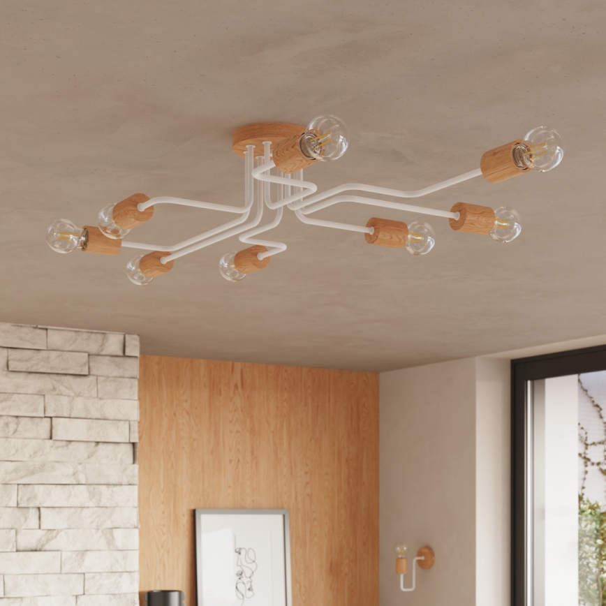 Pinnale kinnitatav lühter TIMBO 8xE27/15W/230V valge/beež/pöök