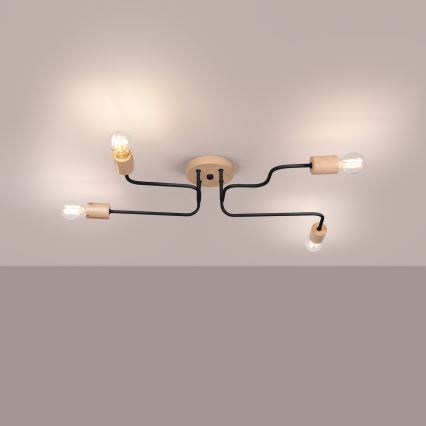 Pinnale kinnitatav lühter TIMBO 4xE27/15W/230V must/beež/pöök