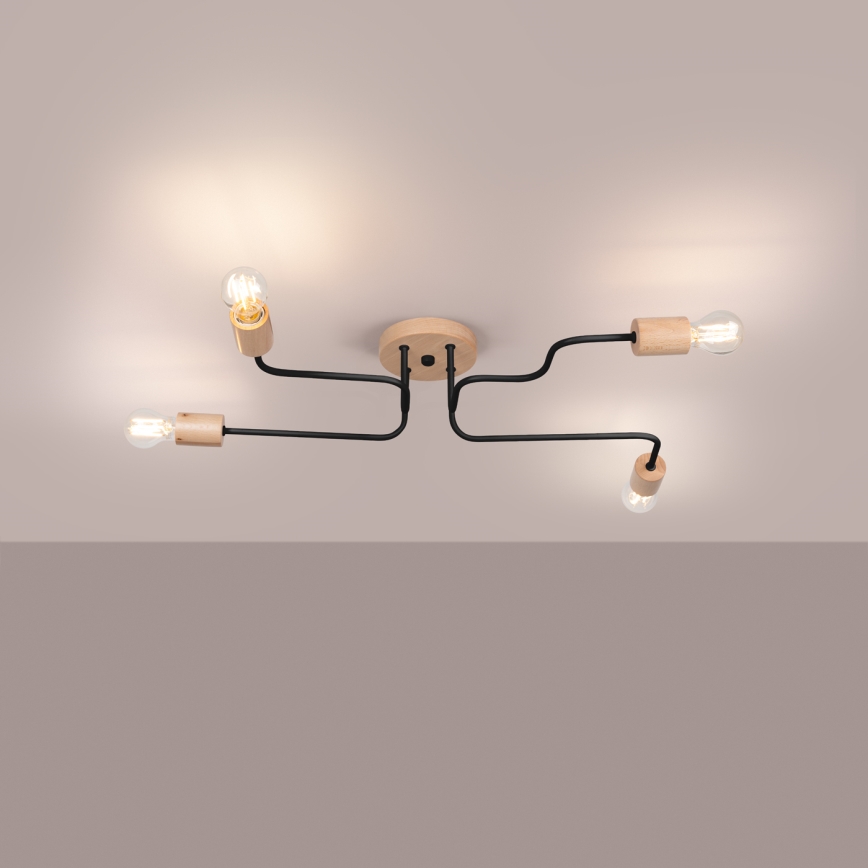 Pinnale kinnitatav lühter TIMBO 4xE27/15W/230V must/beež/pöök