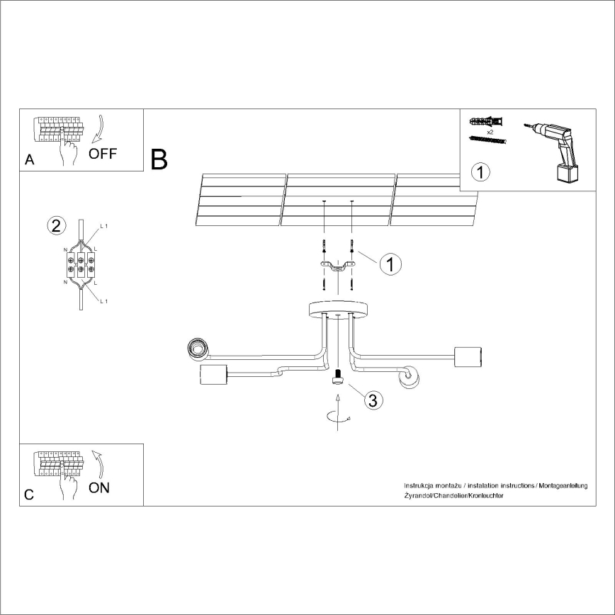 Pinnale kinnitatav lühter TIMBO 4xE27/15W/230V must/beež/pöök