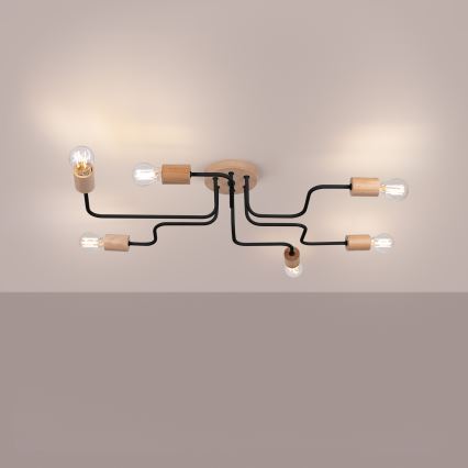 Pinnale kinnitatav lühter TIMBO 6xE27/15W/230V must/beež/pöök