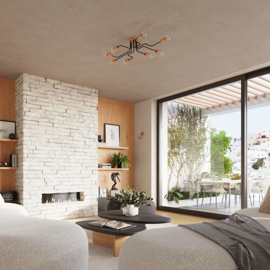 Pinnale kinnitatav lühter TIMBO 8xE27/15W/230V must/beež/pöök