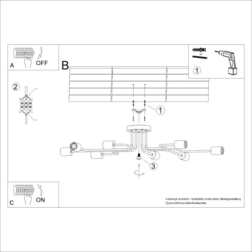 Pinnale kinnitatav lühter TIMBO 8xE27/15W/230V must/beež/pöök