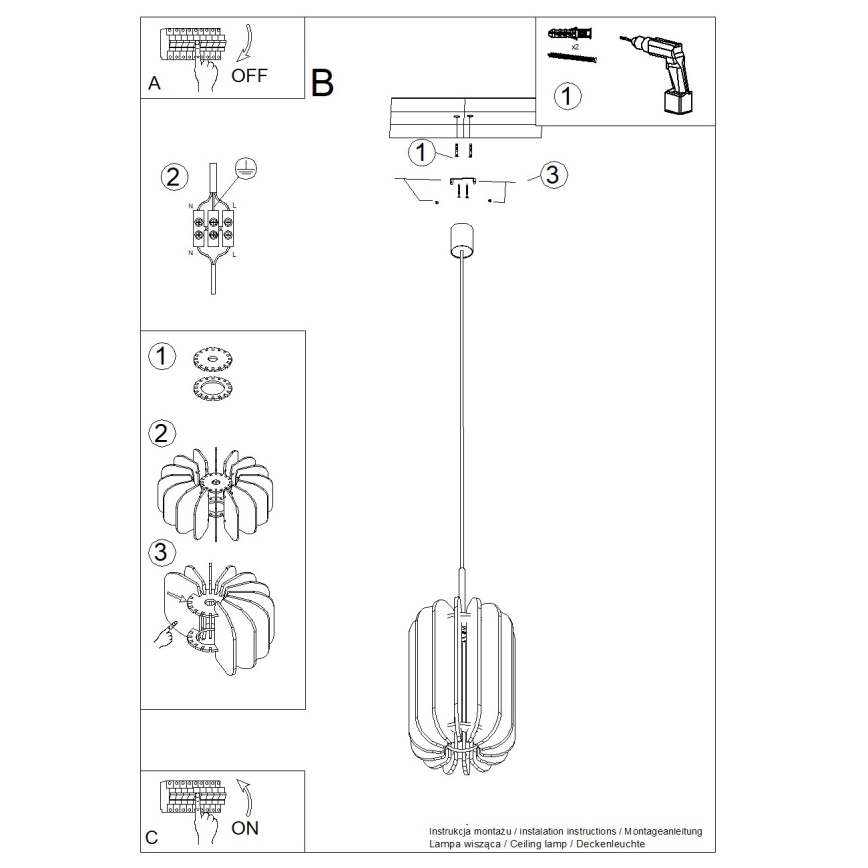 Rippvalgusti kaabliga MULA 1xE27/15W/230V, läbimõõt 27 cm, kreemjas