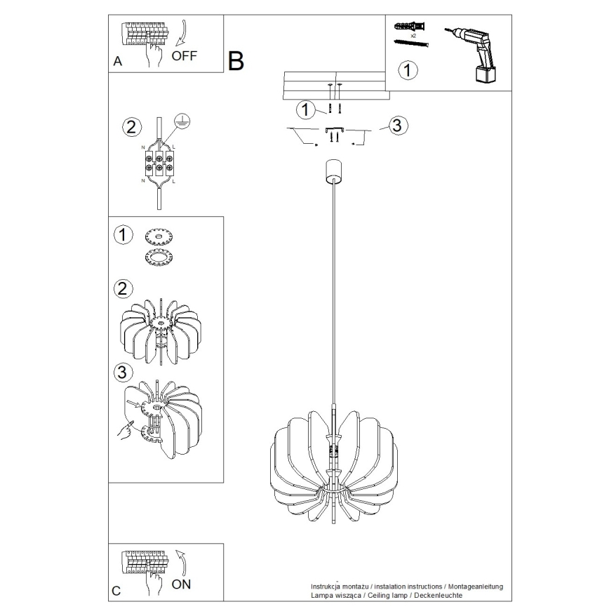 Rippvalgusti kaabliga MULA 1xE27/15W/230V, läbimõõt 45 cm, kollane
