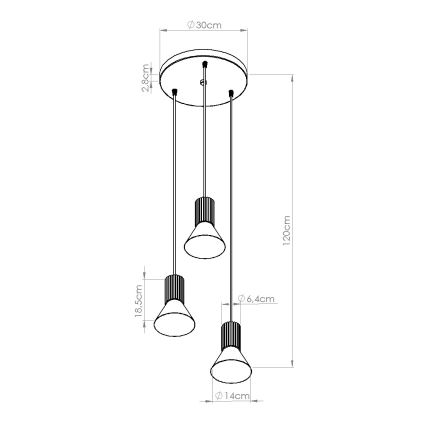 Kaabliga rippvalgusti ESTRIA 3xE14/10W/230V, läbimõõt 30 cm, kreemjas