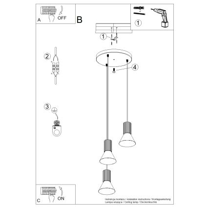 Kaabliga rippvalgusti ESTRIA 3xE14/10W/230V, läbimõõt 30 cm, kreemjas