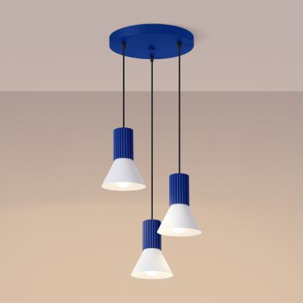 Kaabliga rippuv lühter ESTRIA 3xE14/10W/230V, läbimõõt 30 cm, sinine
