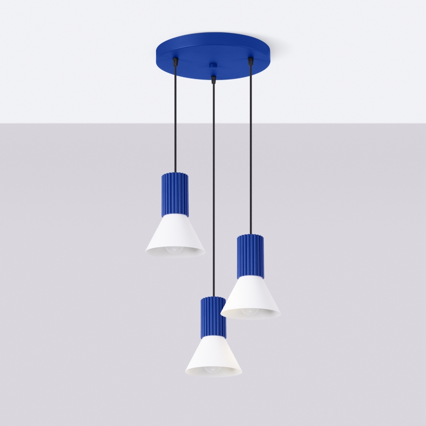 Kaabliga rippuv lühter ESTRIA 3xE14/10W/230V, läbimõõt 30 cm, sinine