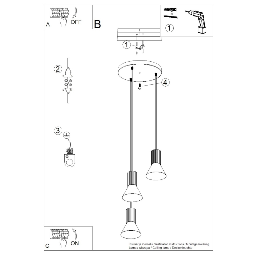 Kaabliga rippuv lühter ESTRIA 3xE14/10W/230V, läbimõõt 30 cm, sinine