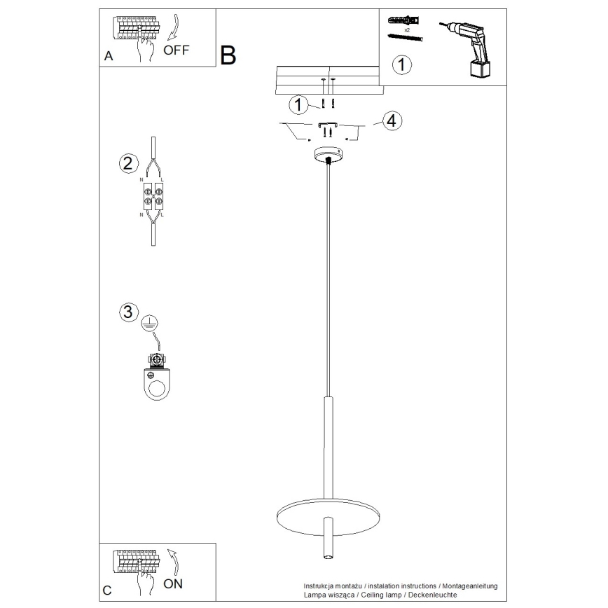 Rippvalgusti FELTRO kaabliga 1xG9/8W/230V must/kollane
