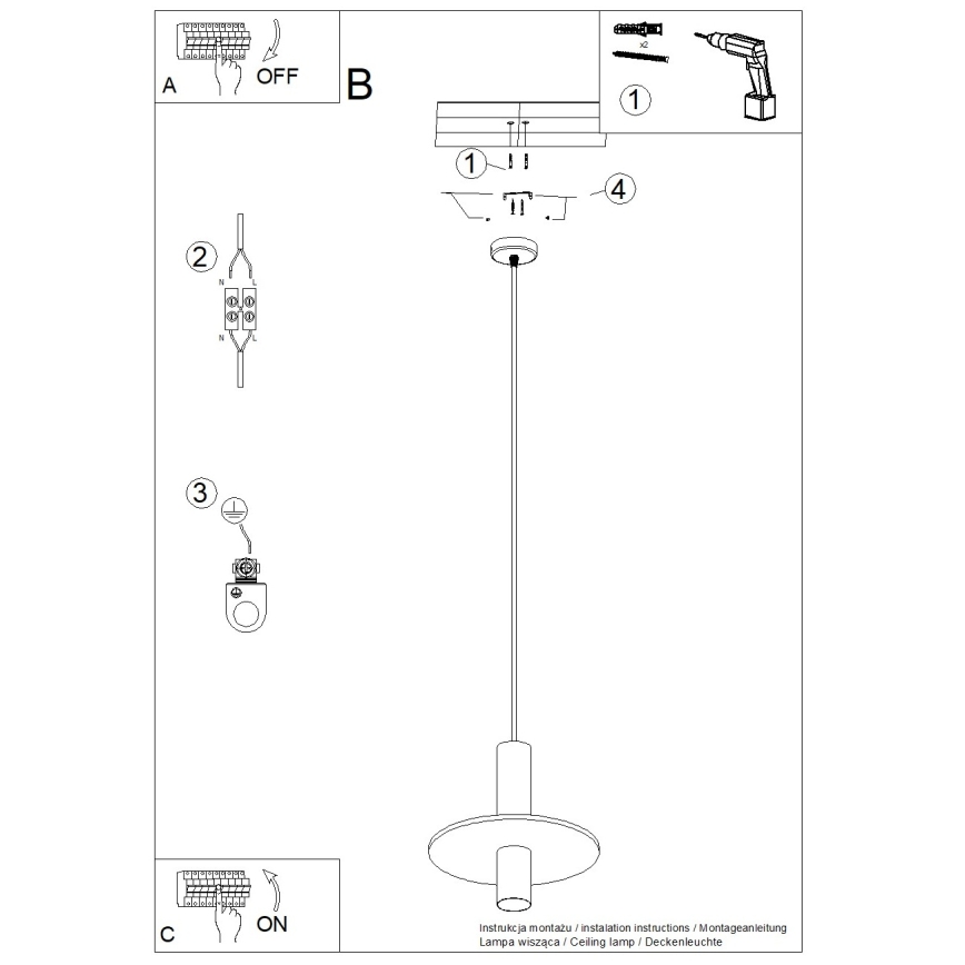 Rippvalgusti kaabliga PELTA 1xGU10/10W/230V must/kollane