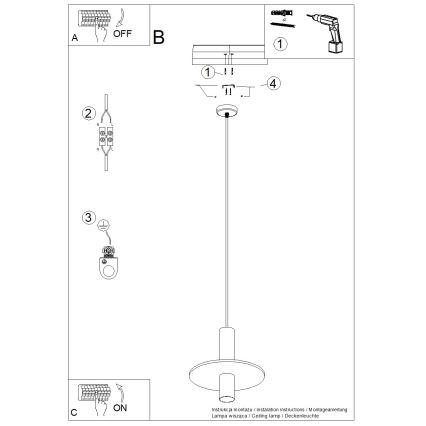 Ripplühter kaabliga PELTA 1xGU10/10W/230V must/sinine