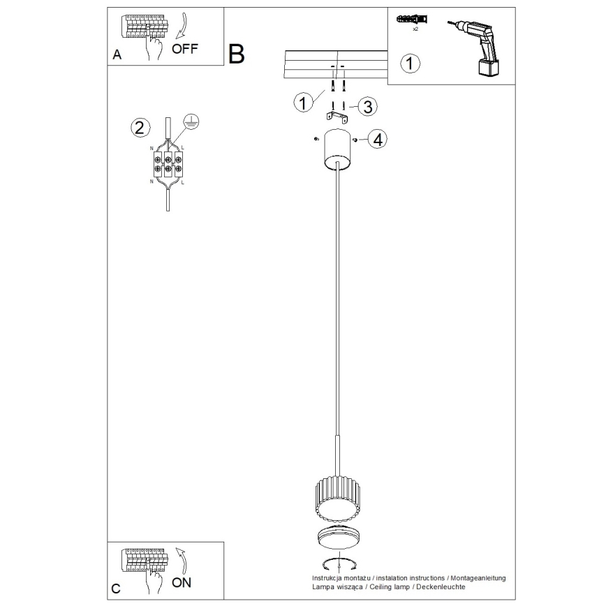 Ripplamp kaablil AURA 1xGX53/10W/230V valge