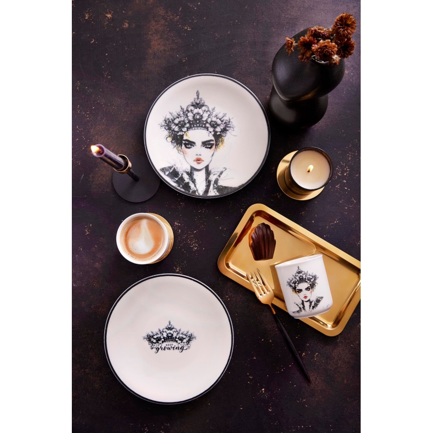 Söögikomplekt 4 tk must/valge/portselan