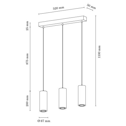 LED Lühter PIPE 3xGU10/5W/230V matt tamm - FSC sertifitseeritud