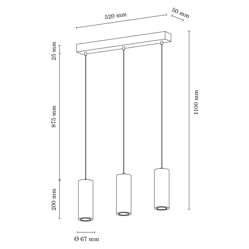LED Lühter PIPE 3xGU10/5W/230V matt tamm - FSC sertifitseeritud