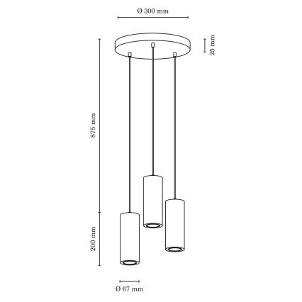 LED Lühter PIPE 3xGU10/5W/230V matt tamm - FSC sertifitseeritud
