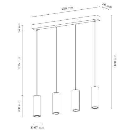 LED Lühter PIPE 4xGU10/5W/230V matt tamm - FSC sertifitseeritud