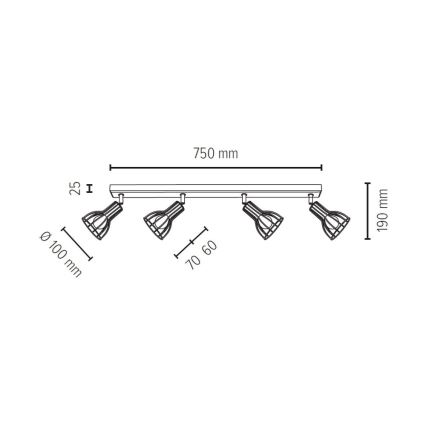 Kohtvalgusti MEGAN 4xE14/40W/230V tamm - FSC sertifitseeritud