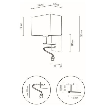 LED Paindlik valgusti BOHO 1xE27/25W + LED/1W/230V tamm