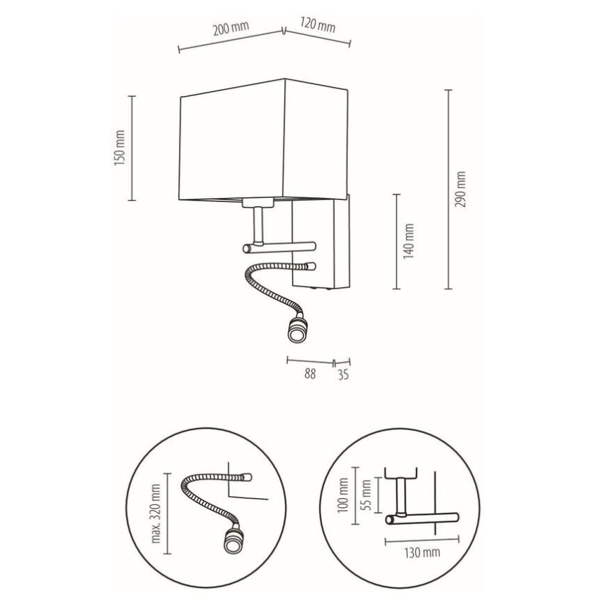 LED Paindlik valgusti BOHO 1xE27/25W + LED/1W/230V tamm