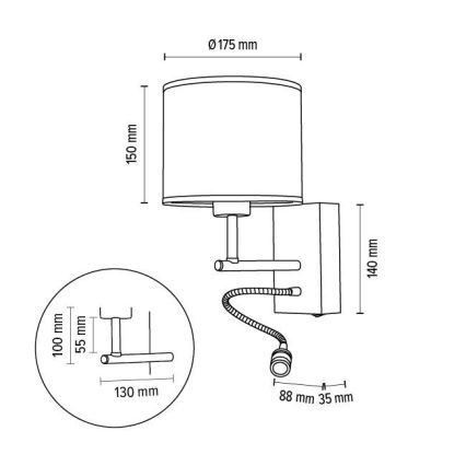 Paindlik lamp BOHO 1xE27/25W + LED/1W/230V tamm – FSC sertifitseeritud