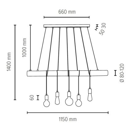 Lühter TRABO 5xE27/60W/230V mänd - FSC sertifitseeritud