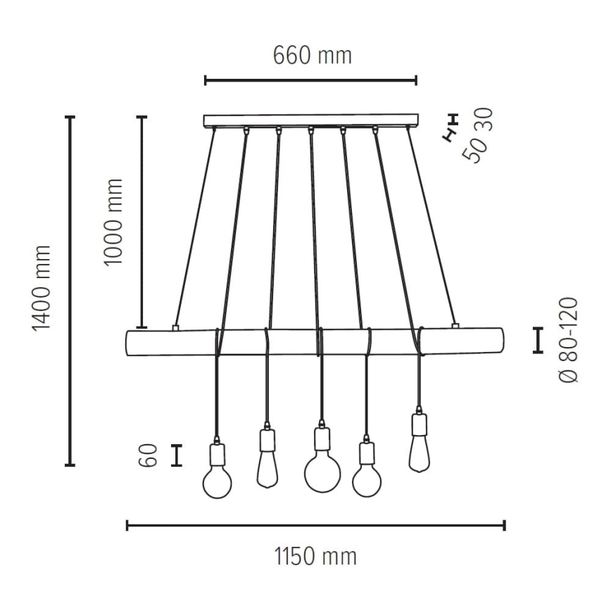 Lühter TRABO 5xE27/60W/230V mänd