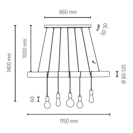 Lühter TRABO 5xE27/60W/230V mänd - FSC sertifitseeritud