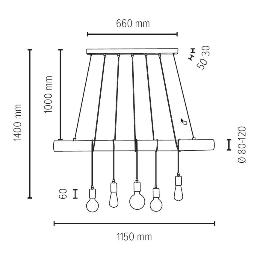 Lühter TRABO 5xE27/60W/230V mänd