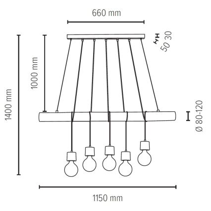 Lühter TRABO 5xE27/60W/230V mänd - FSC sertifitseeritud