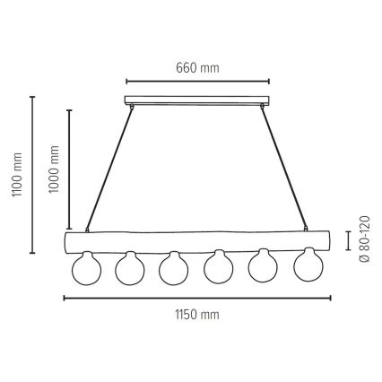 Lühter TRABO 6xE27/60W/230V mänd - FSC sertifitseeritud