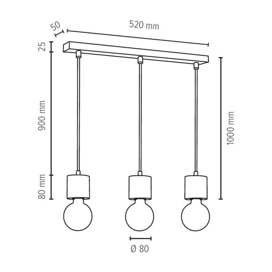 Lühter PINO 3xE27/60W/230V mänd - FSC sertifitseeritud