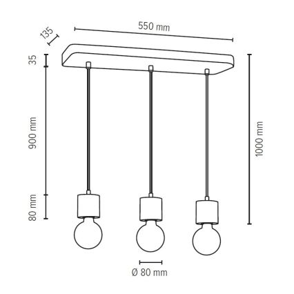 Lühter STRONG 3xE27/60W/230V betoon - FSC sertifitseeritud