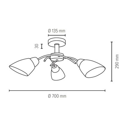 Pinnale kinnitatav lühter VILETTA 3xE27/60W/230V tamm - FSC sertifitseeritud