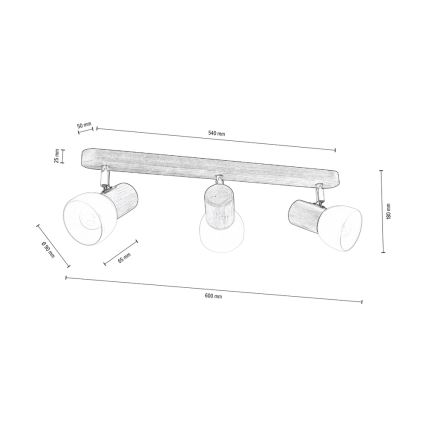 Kohtvalgusti lakke NEL 3xE27/15W/230V mänd - FSC sertifitseeritud