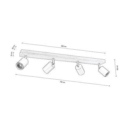 Kohtvalgusti lakke MANARA 4xGU10/5W/230V mänd - FSC sertifitseeritud