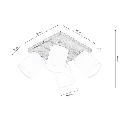 Kohtvalgusti lakke APRILLIA 4xE27/25W/230V tamm/valge - FSC sertifitseeritud