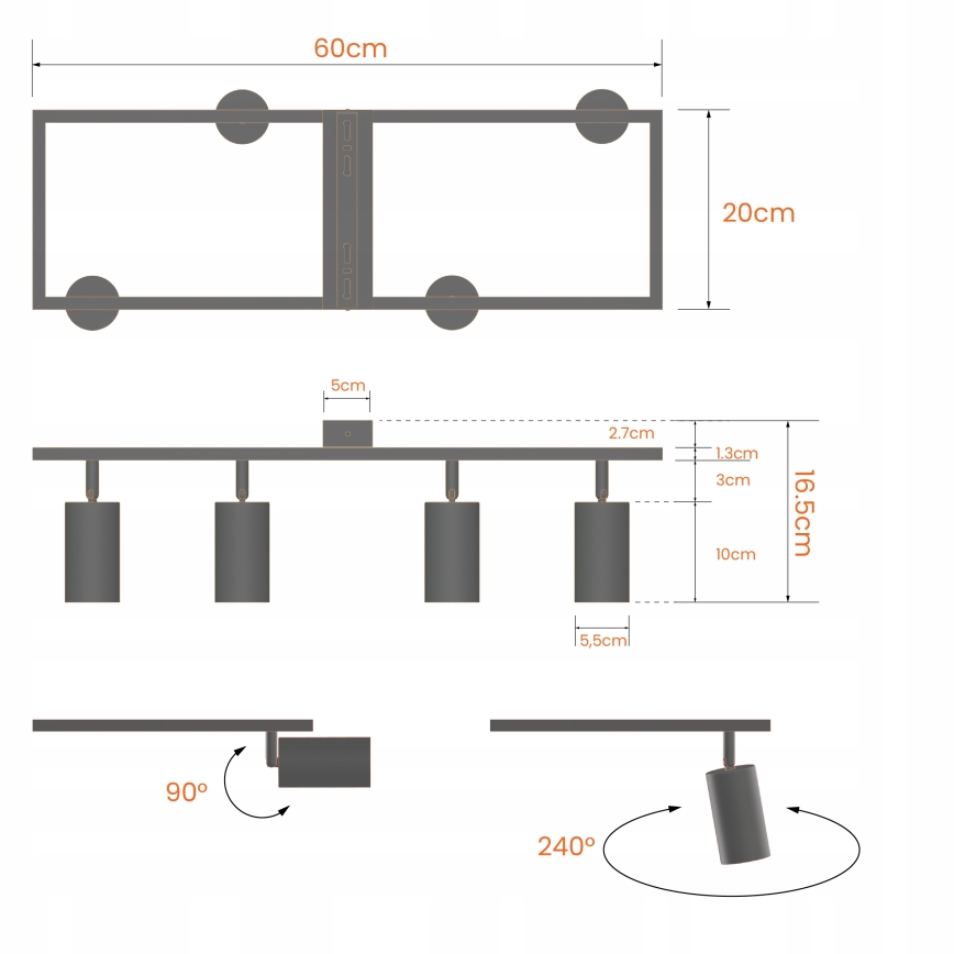 Spottvalgusti 4xGU10/30W/230V valge