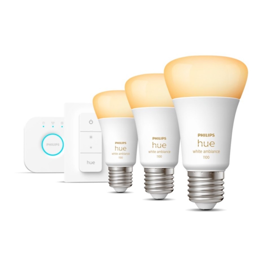 Stardikomplekt Philips Hue White Ambiance 3xE27/11W 2200-6500K + seade ühendamiseks ja kaugjuhtimispult